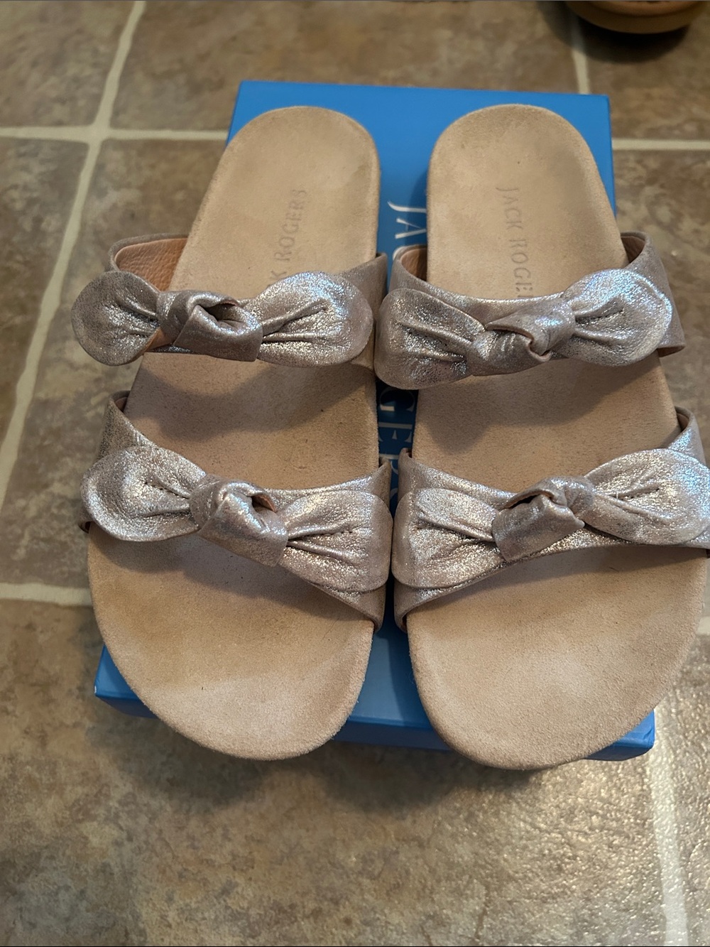 Jack Rogers Metallic Knot Slide Sandals - Rose Gold